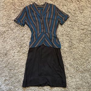 Vintage Striped Blue & Grey Dress